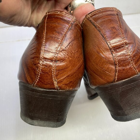 BOVI western cowboy brown  leather handmade womens dance shoes sz 39.5 - Picture 3 of 8